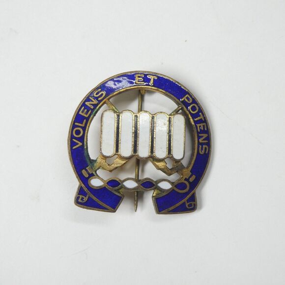 US Army 7th Infantry Pin Volens Et Potens Vintage Blue White Enamel Insignia - Picture 1 of 6